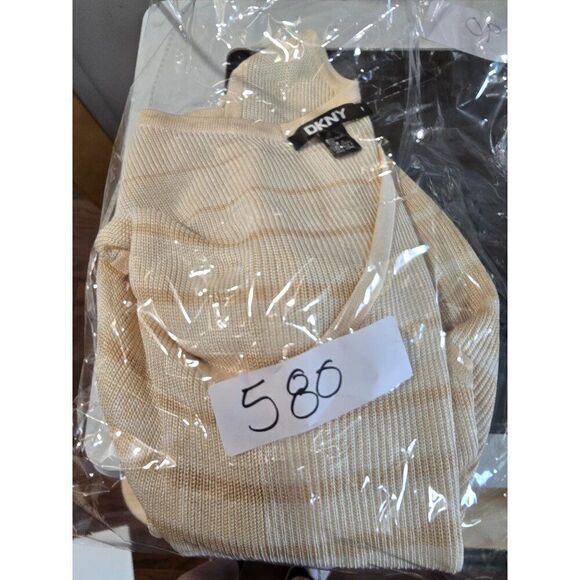 DKNY Beige & Cream Striped 100% Silk V-Neck Sleeveless Tank Top Size L - Picture 5 of 5